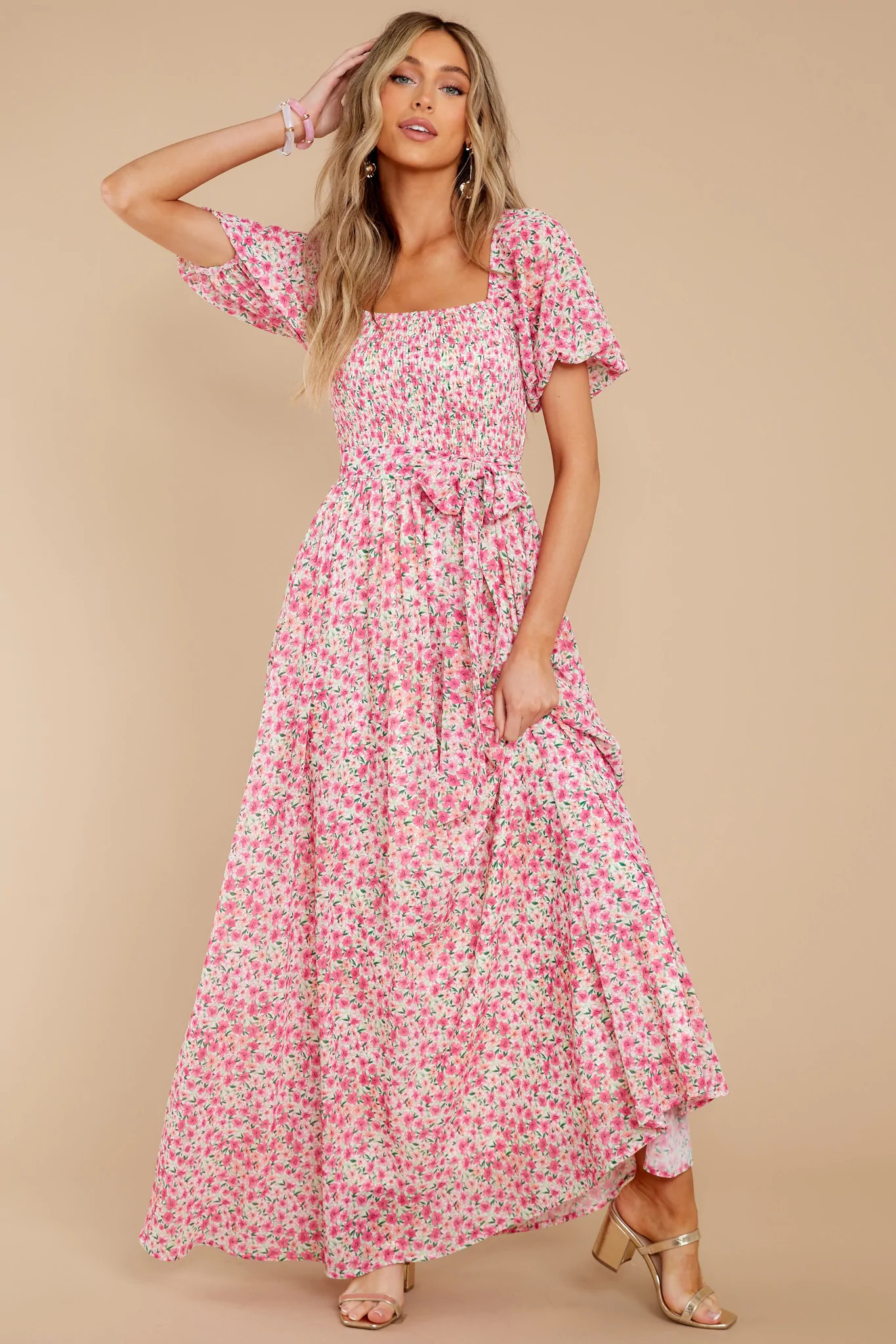Showers Of Roses Pink Floral Print Maxi Dress | Red Dress 