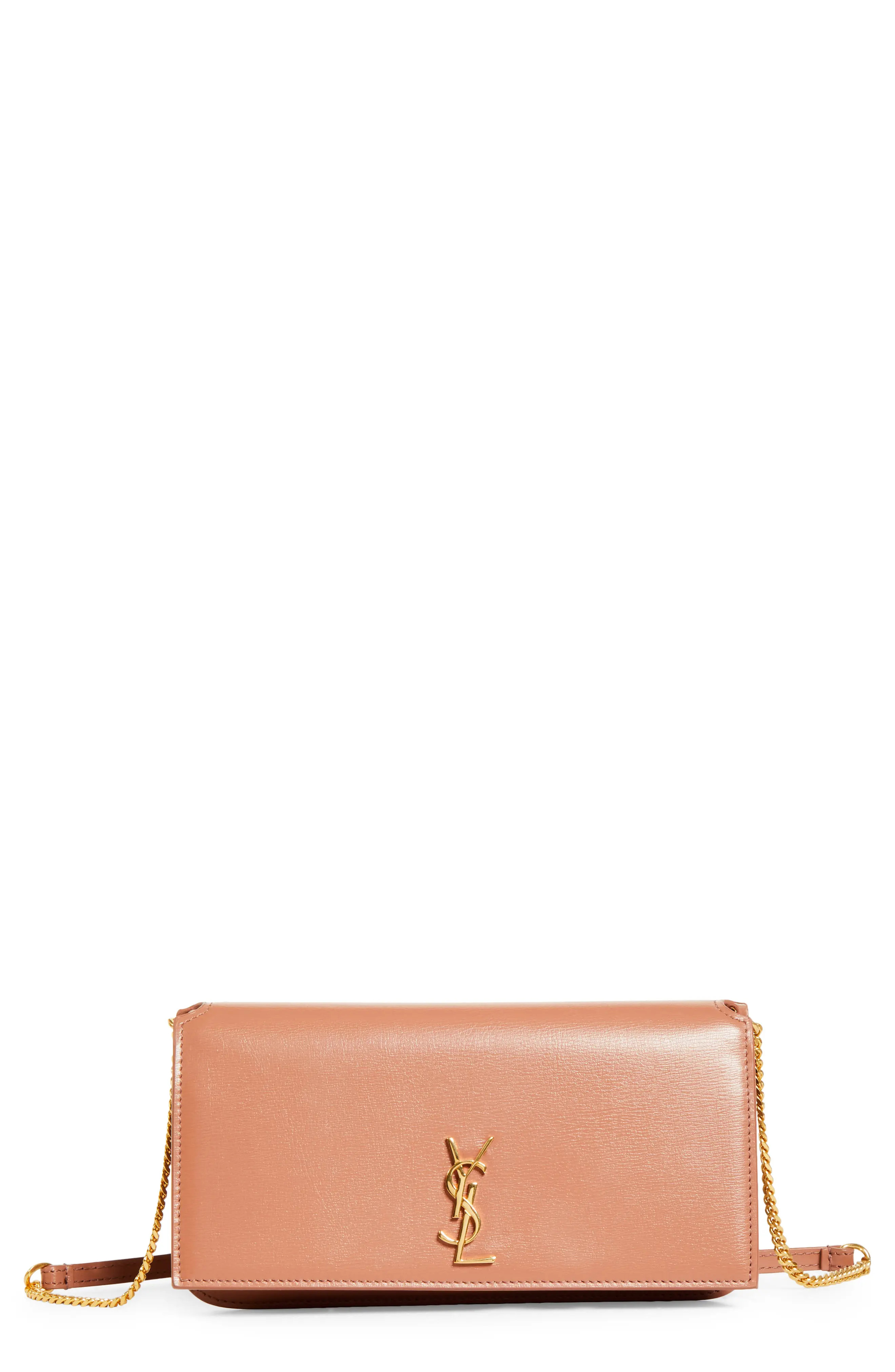 Saint Laurent Cassandre Patent Leather Crossbody Phone Holder in Barely Pink at Nordstrom | Nordstrom