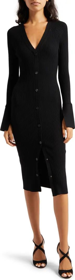 Reiss Avery Button-Up Long Sleeve Rib Sweater Dress | Nordstrom | Nordstrom