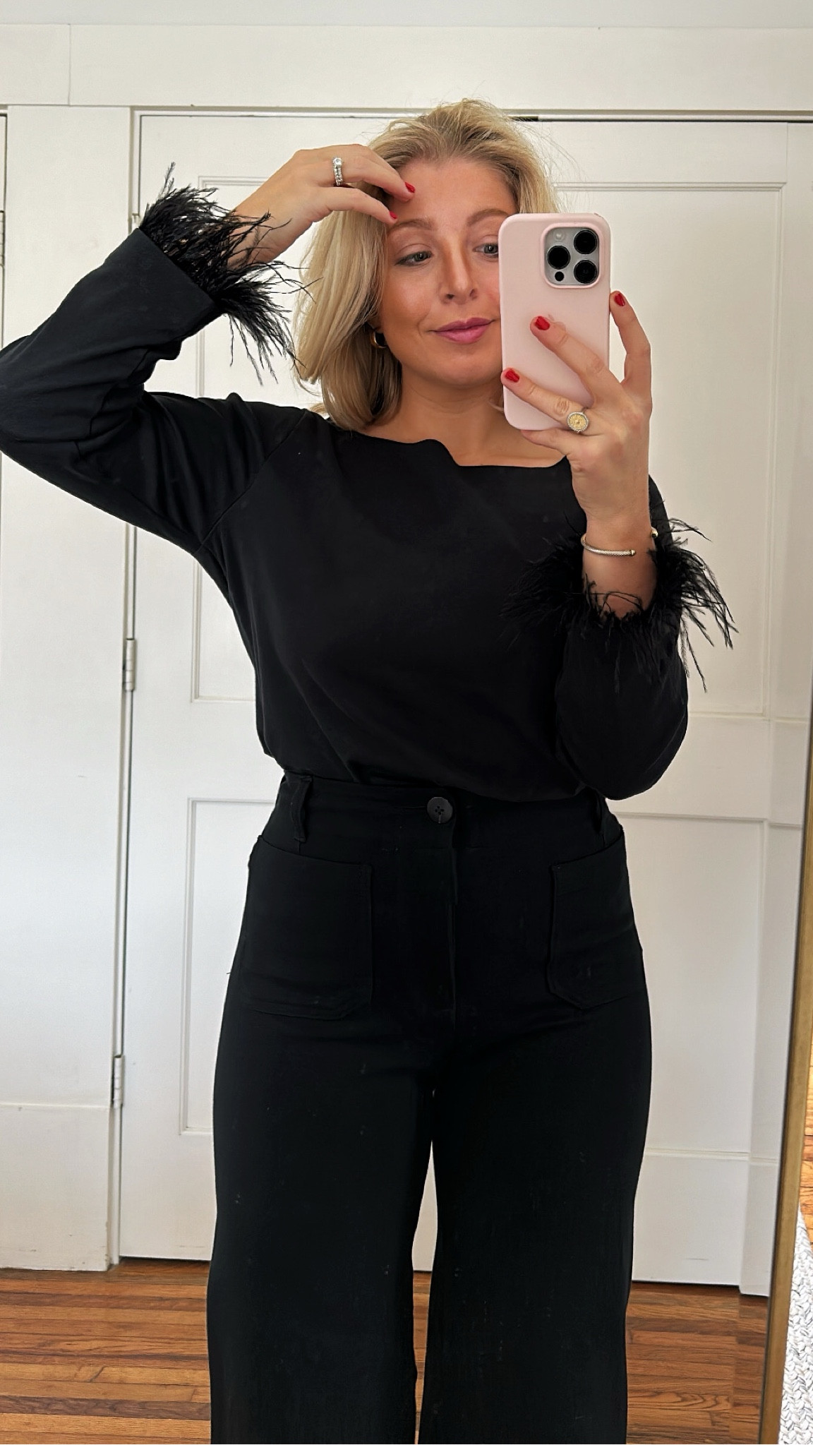 Long Sleeve Feather Holiday Blouse ON SALE for 50% off  (wearing a small) Fits TTS

#LTKSeasonal #LTKHoliday #LTKsalealert