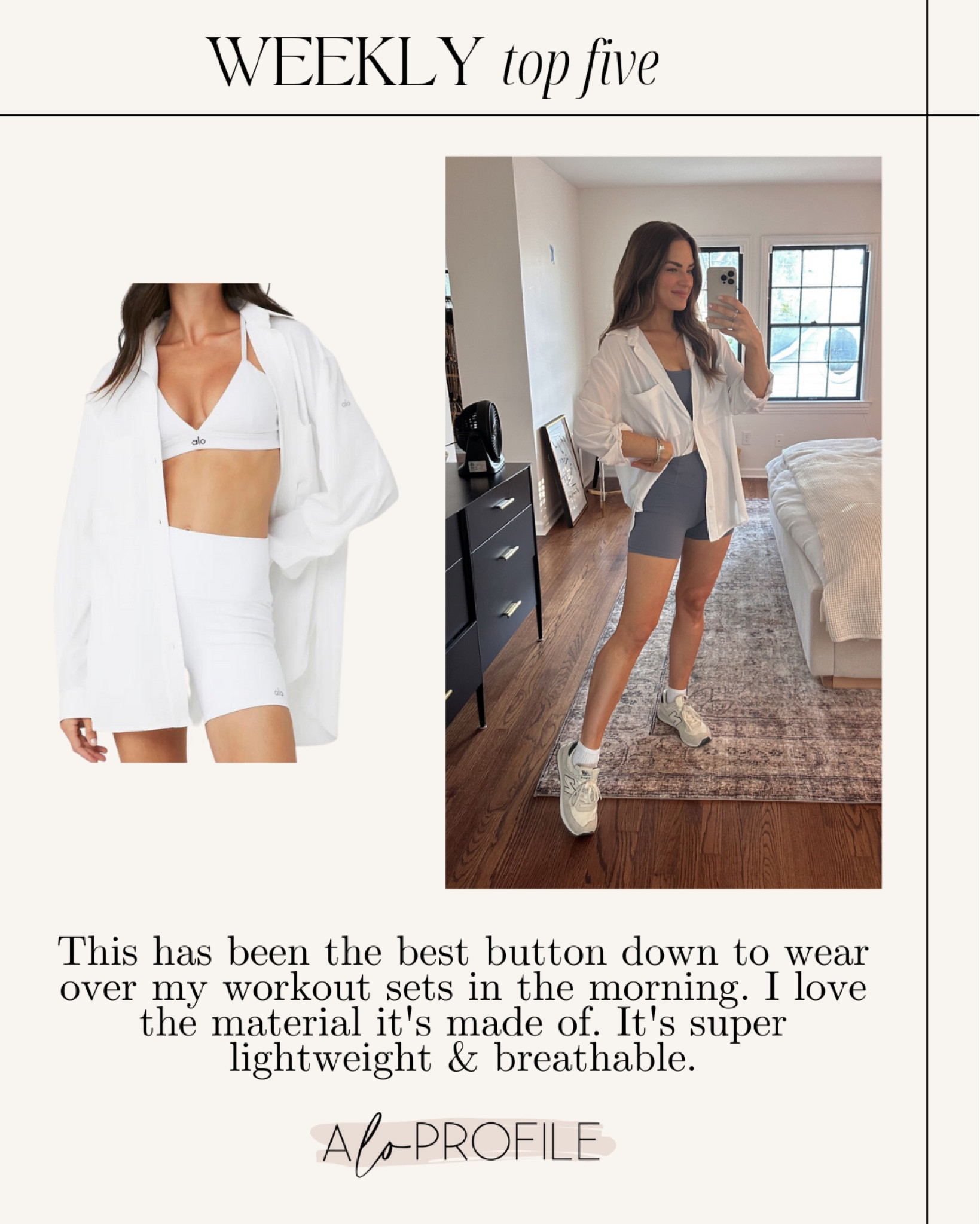 This has been the best button down to wear over my workout sets in the morning. I love the material it's made of. It's super lightweight & breathable.