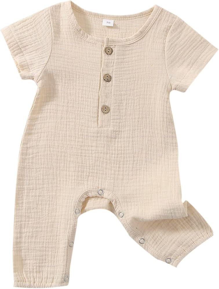 Newborn Baby Boy Girl Romper Clothes Infant Solid Ribbed Onesie Bodysuit Jumpsuit Outfits | Amazon (US)