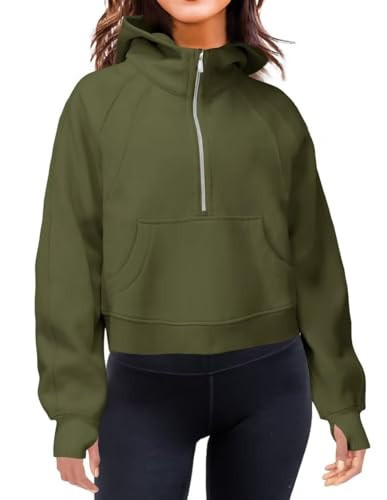 LEEDYA Women Half Zip Cropped Hoodies Fleece Quarter Zip Up Pullover Sweatshirts Winter Clothes 2023 Outfits Sweater Light Blue 2XL | Amazon (US)