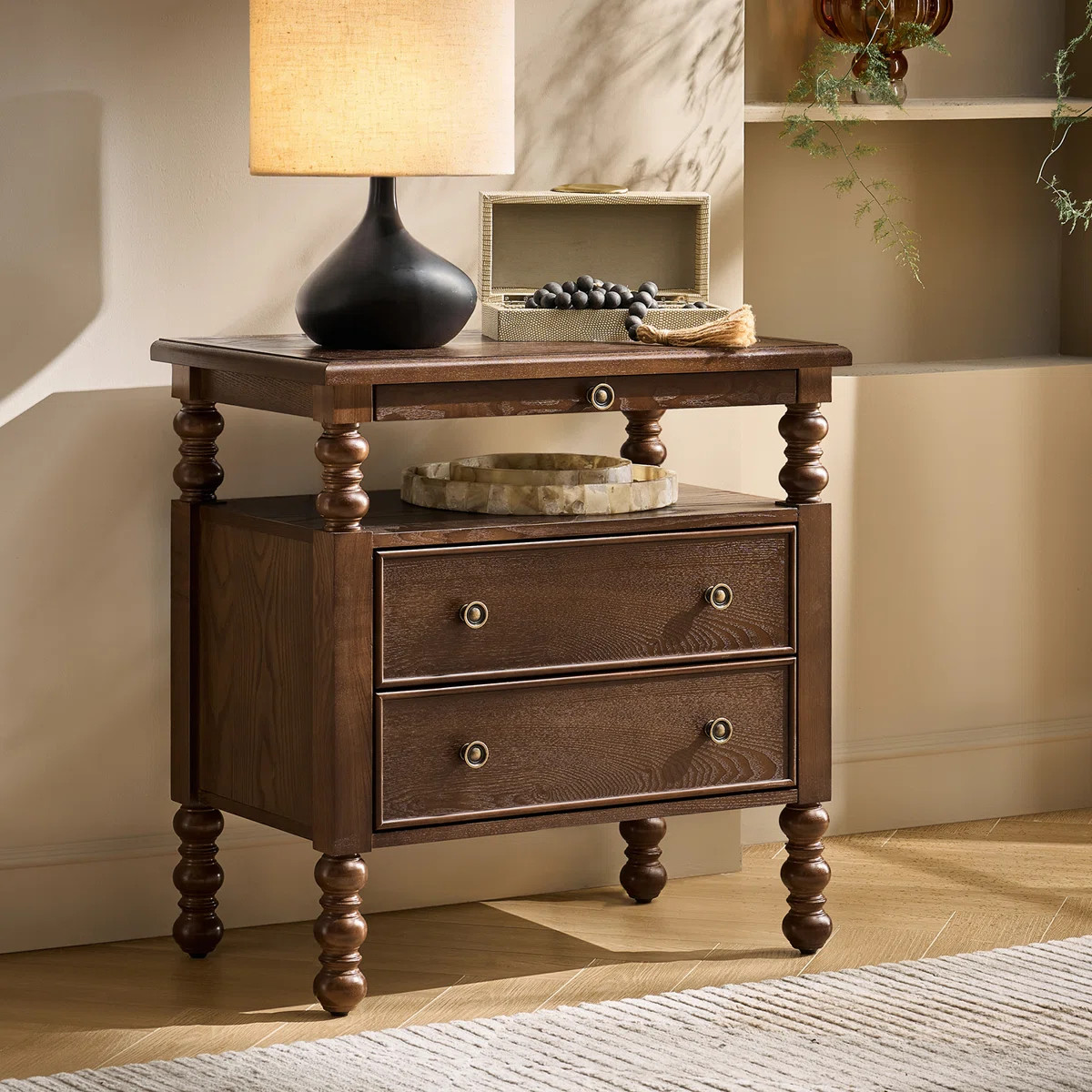 Jeremie Traditional 26"W 2-Drawer End Table with Charging Station and Pull-Out Shelf and Easy Ass... | Wayfair North America