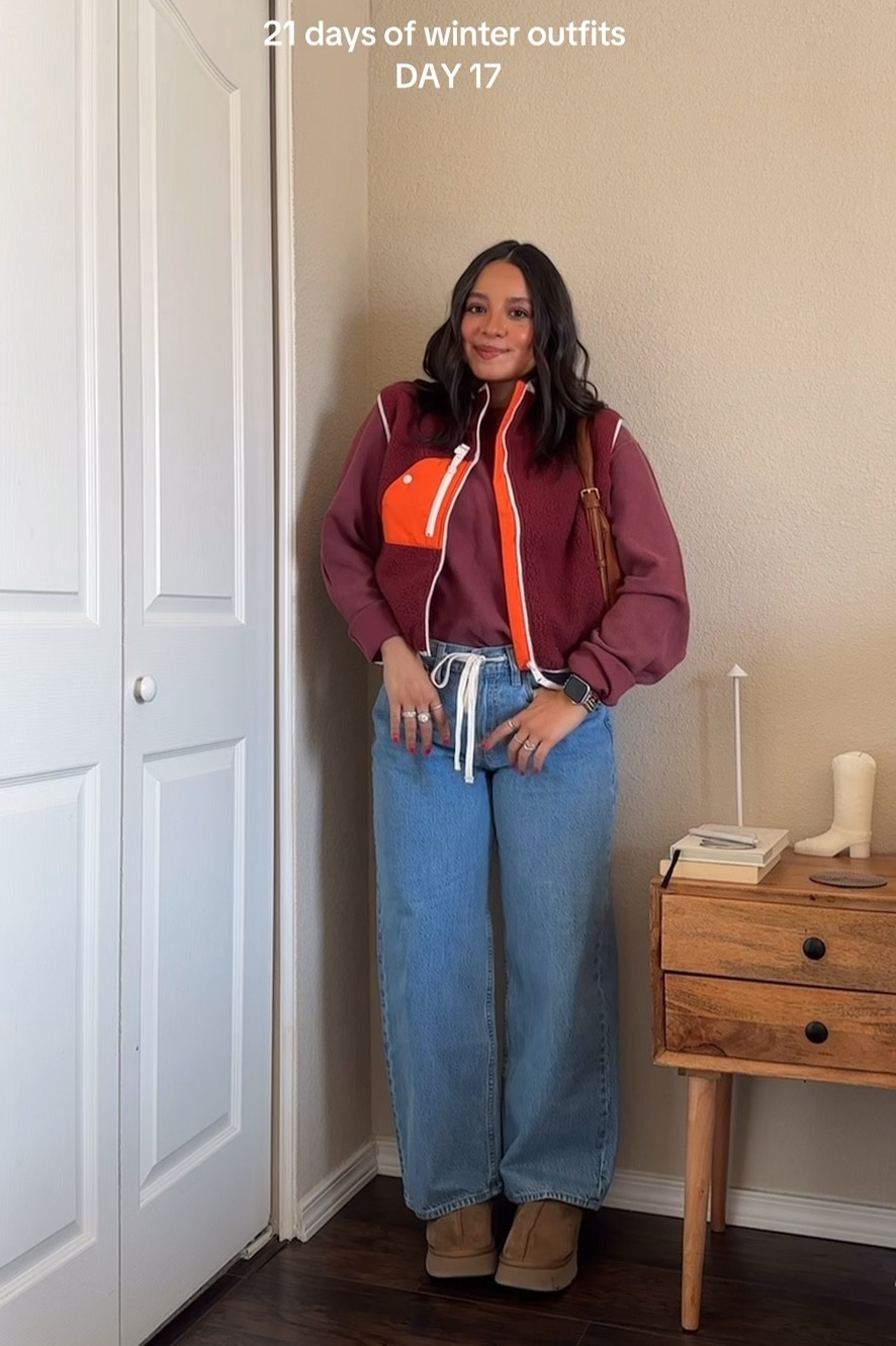 winter outfit inspo♥️🧸❄️ — (wearing jeans in size 2/26s in curve love + top in size large + vest from fp movement, color no longer in stock) — bag is TJMaxx Rachel Zoe👜

#LTKSeasonal #LTKSaleAlert #LTKStyleTip