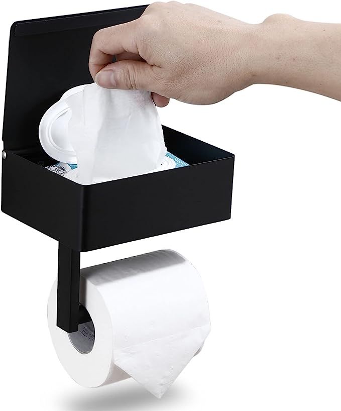 Day Moon Designs Matte Black Toilet Paper Holder with Shelf, Flushable Wipes Dispenser, and Stora... | Amazon (US)