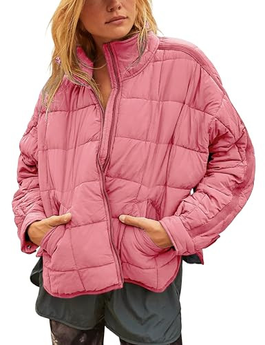 Quilted Puffer Jacket Women Lightweight Short Zip Up Padded Coat with Pockets | Amazon (US)