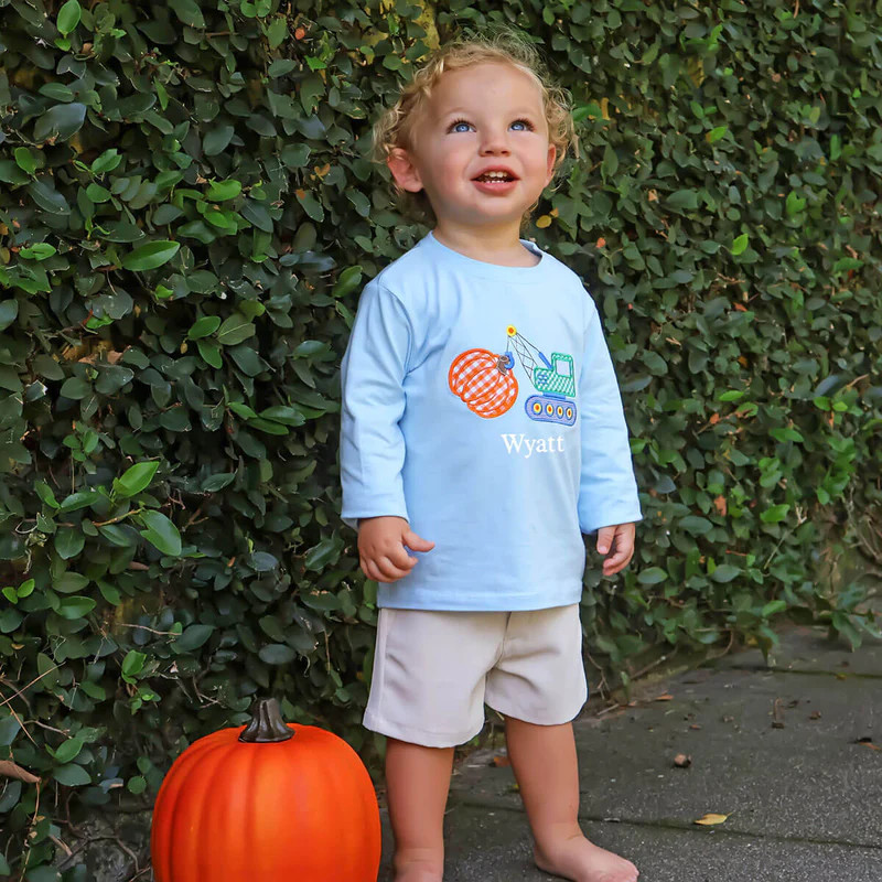 Pumpkin Crane Light Blue Long Sleeve Shirt | Classic Whimsy