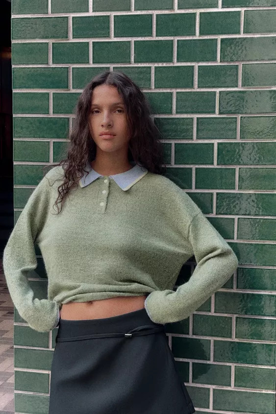 CONTRAST KNIT POLO SWEATER | Zara US