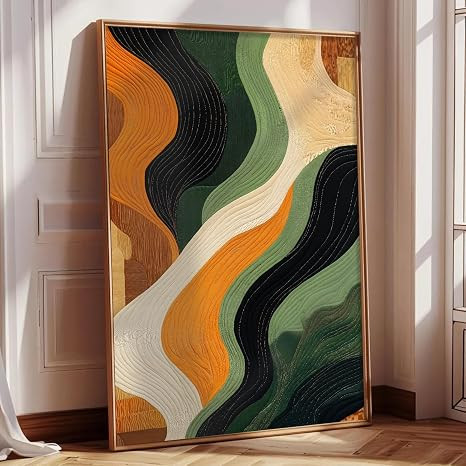 Black Green Orange Wall Art Abstract Geometric Prints Black and Orange Painting Geometric Line Po... | Amazon (US)