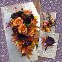 Plum Bridal Bouquet Of Fall Flowers & Leaves, Fake With Orange Eucalyptus Berries Leaves | Etsy (US)