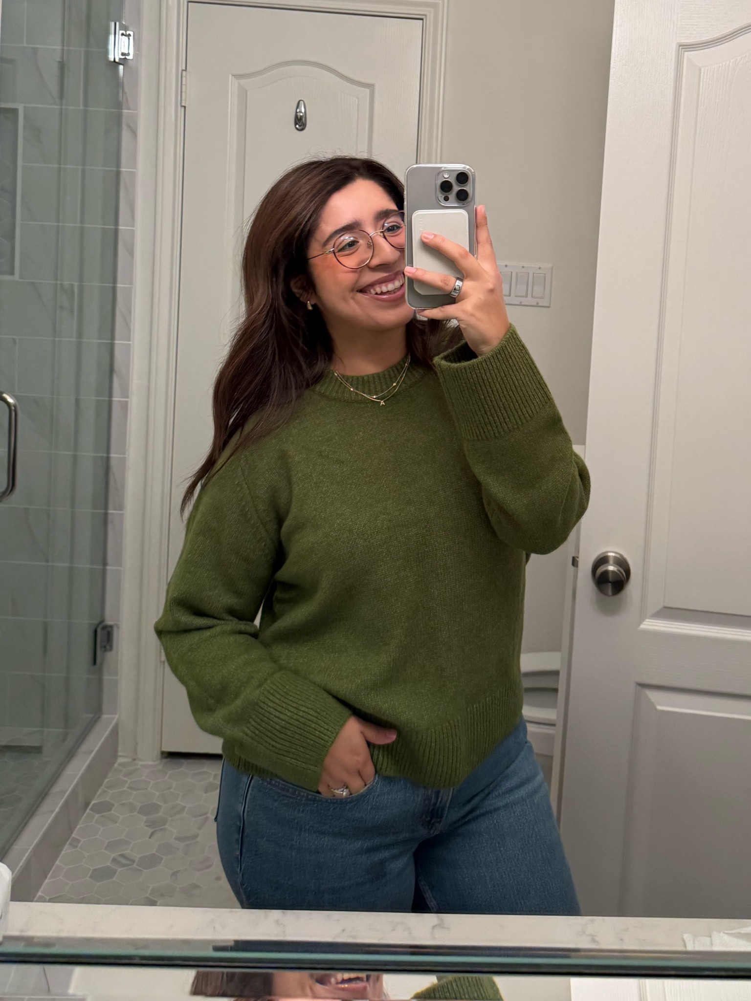 Size medium in the sweater, 30 short in the jeans! 

#LTKMidsize #LTKGiftGuide #LTKSeasonal