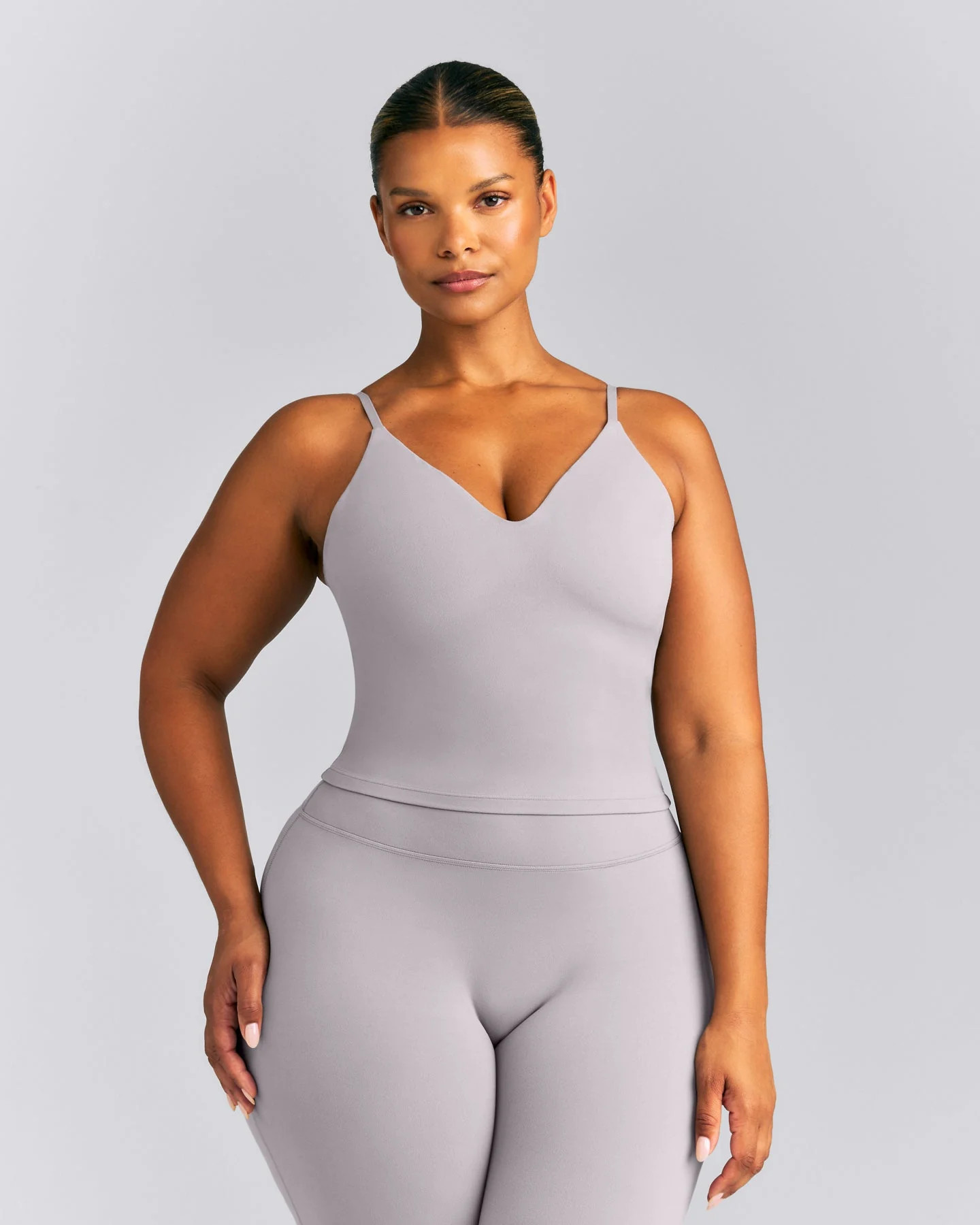 SoftMotion\u2122 Adjustable V Neck Mid Tank Top with Built in Bra Shelf New Branding 
 Zinc Gray | Oner Active (UK / US)