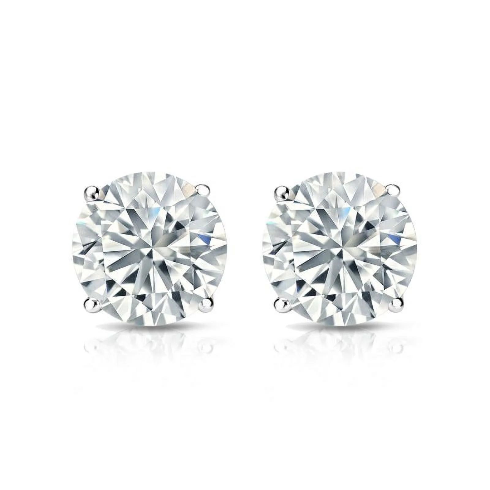 2 Carat Round Moissanite Adult Stud Earrings In 18K White Gold over Silver, Female | Walmart (US)