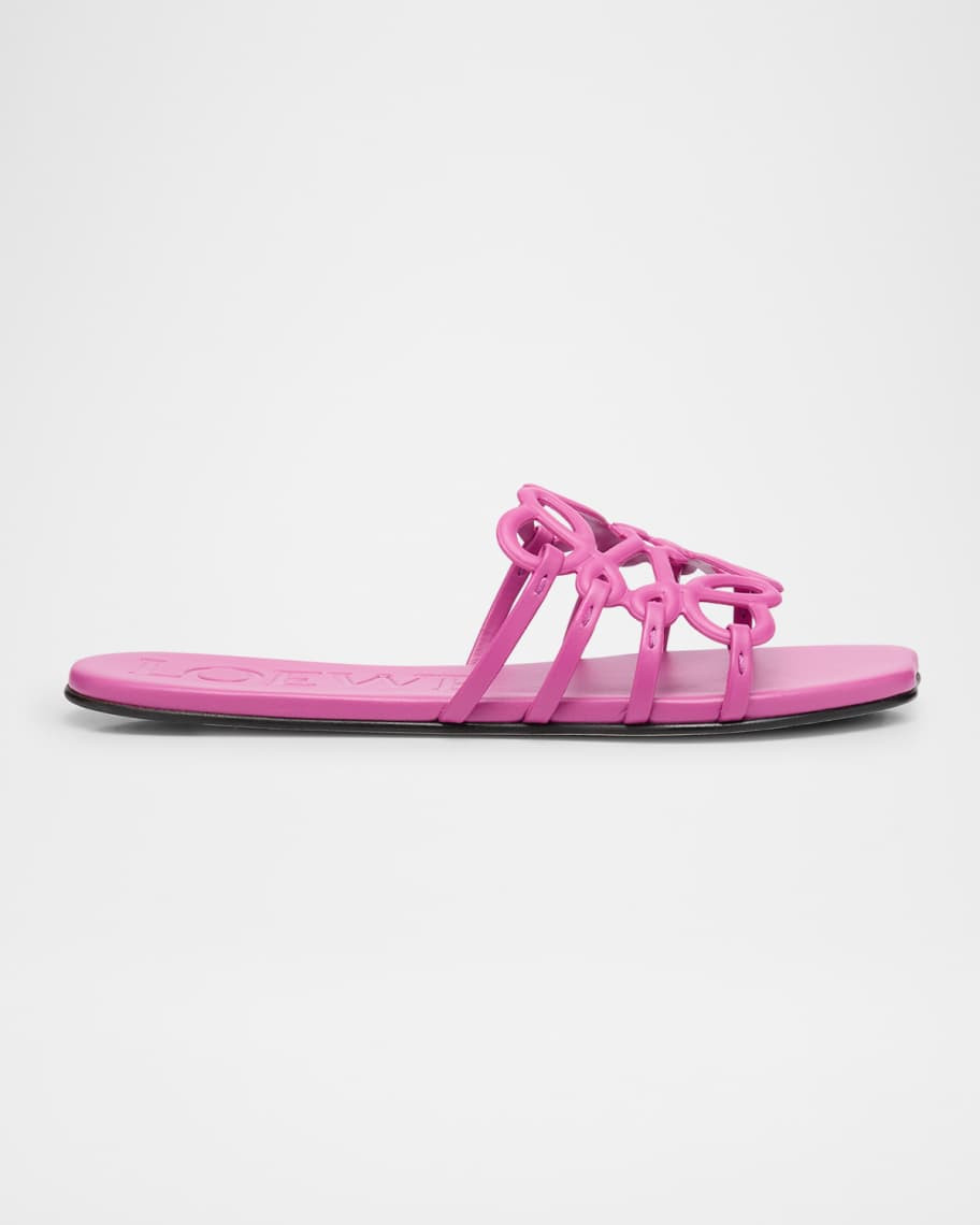 Loewe Petal Leather Anagram Slide Sandals | Neiman Marcus