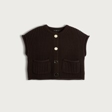 F&F Knitted Button Detail Sleeveless Cardigan in Brown | Tesco F&F
