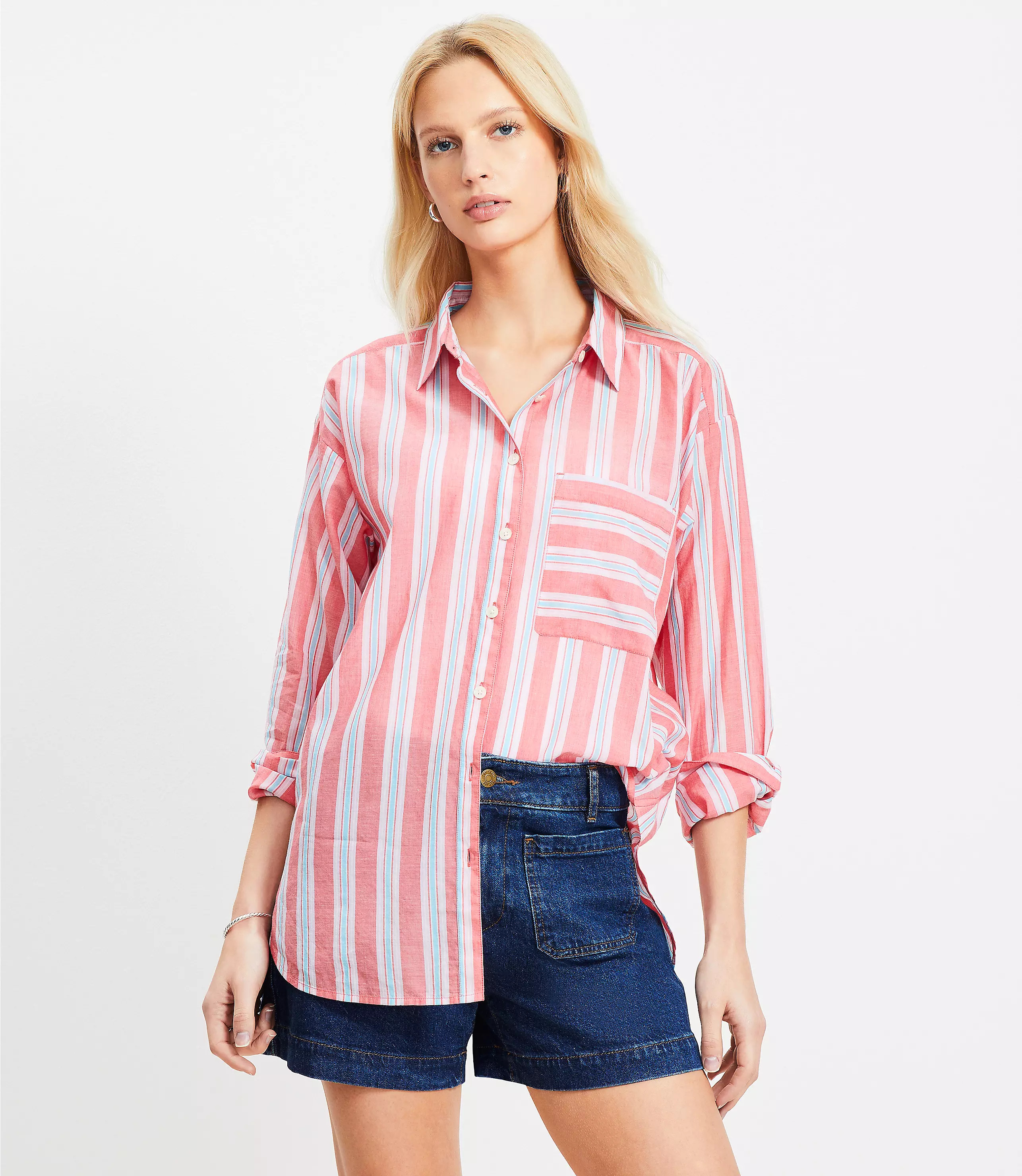 Striped Everyday Oversized Pocket Shirt | LOFT