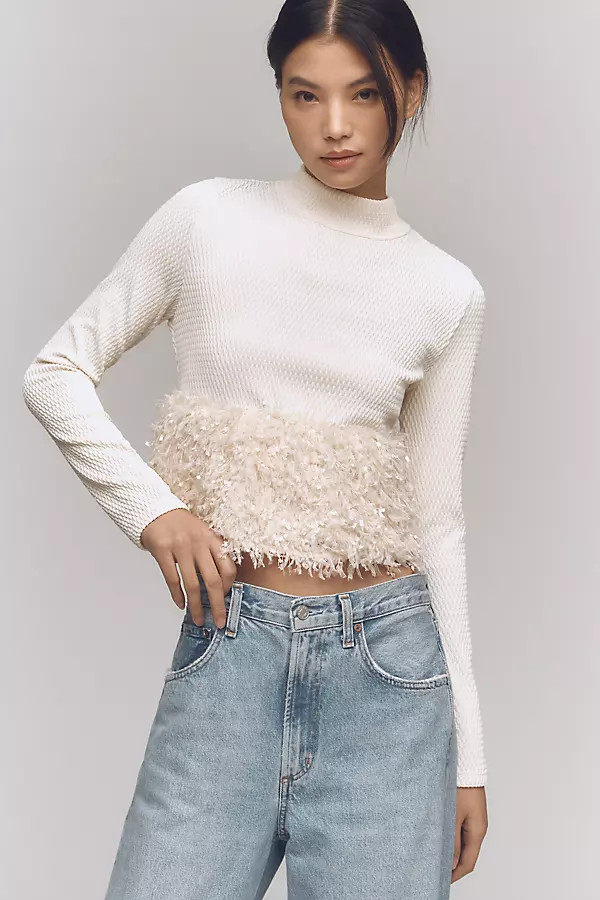 Faux-Feather Turtleneck Top | Anthropologie (US)