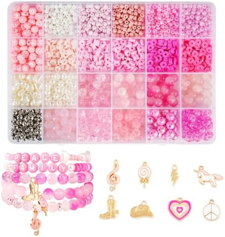Miss Rabbit Pink Clay Beads Bracelet Making Kit,3500Pcs Valentines Beads,Friendship Bracelet Kit ... | Amazon (US)