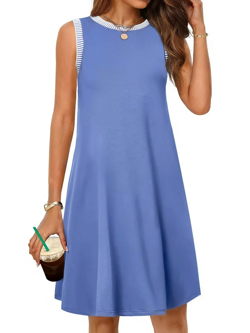 Fantaslook Color Block Dresses for Women Summer Casual Beach Sundress Sleeveless Tank Trendy Mini... | Walmart (US)
