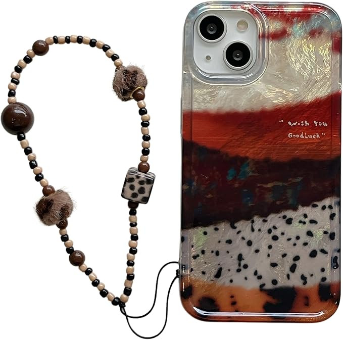 for iPhone 16promax/15pro/14/13 case，Artistic iPhone Case with Beaded Strap, Marbled Resin Desi... | Amazon (US)