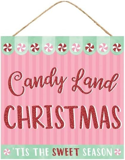 Craig Bachman 10" Wooden Sign: Candy Land Christmas Wall Door Hanger Ornament Sign | Amazon (US)
