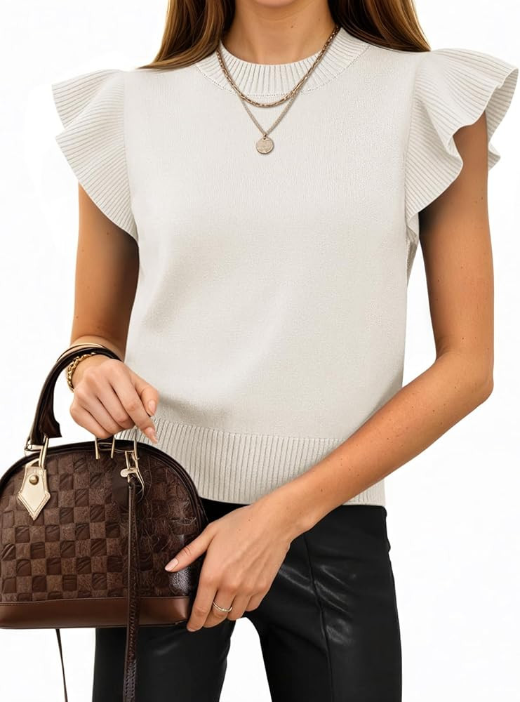 Cicy Bell Womens Ruffle Sleeve Cropped Sweaters Tops Ribbed Knit Lightweight Crewneck Pullover Ca... | Amazon (US)