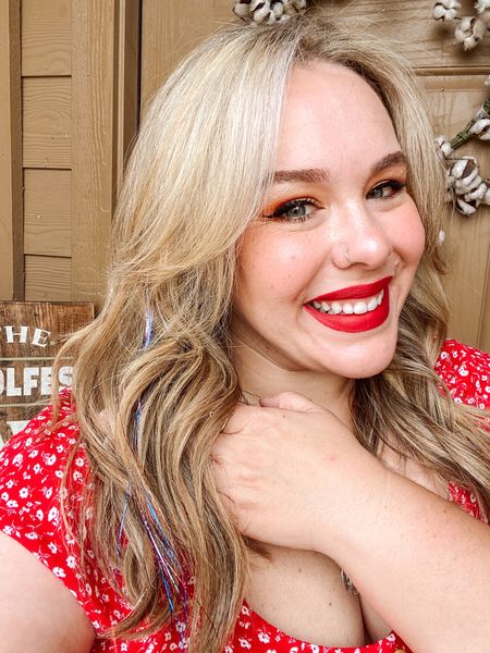 Fun 4th of July hair and 4th of July makeup! This lipstick is the perfect shade and I love that it stays on all day! This whole makeup look is sweat-proof and I appreciate that with these super hot summer days  

#LTKcurves #LTKbeauty #LTKSeasonal