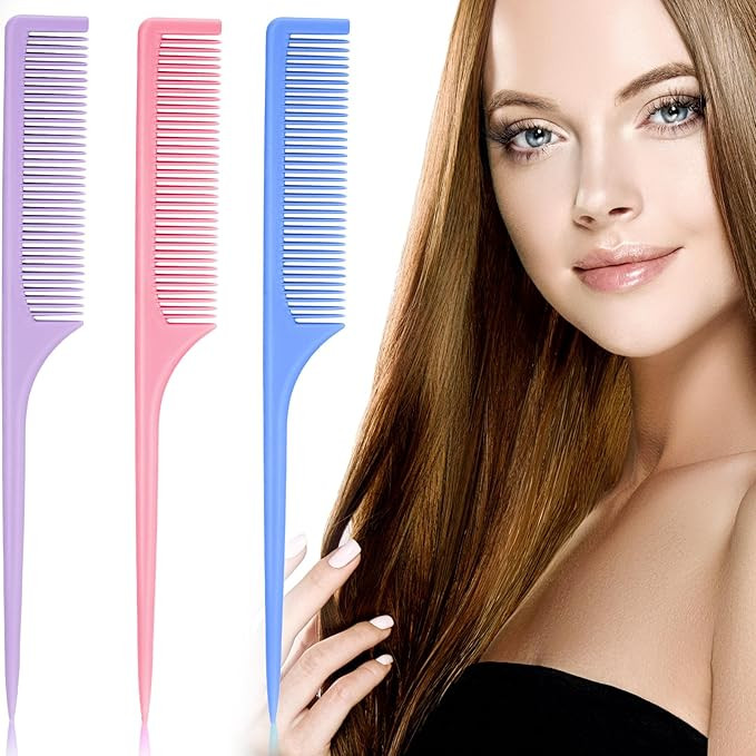 3 Pieces Plastic Rat Tail Comb Pintail Comb Fiber Teasing Comb 9 Inch Styling Comb with Thin and ... | Amazon (US)