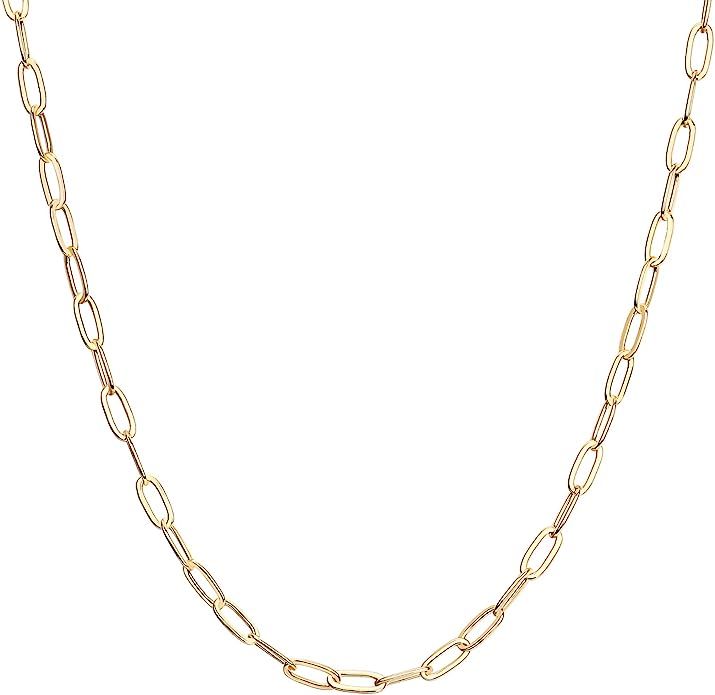 PAVOI 14K Gold Plated Curb Paperclip Box Sphere Bead Snake and Figaro Chain Adjustable Necklace | Amazon (US)