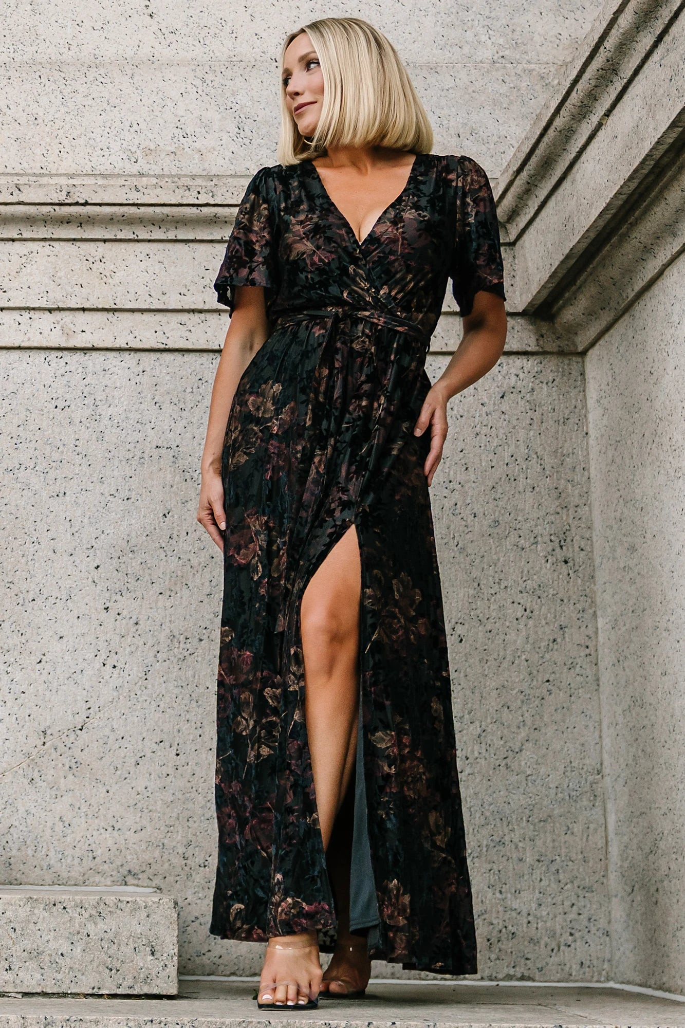 Uma Velvet Maxi Dress | Black Floral | Baltic Born
