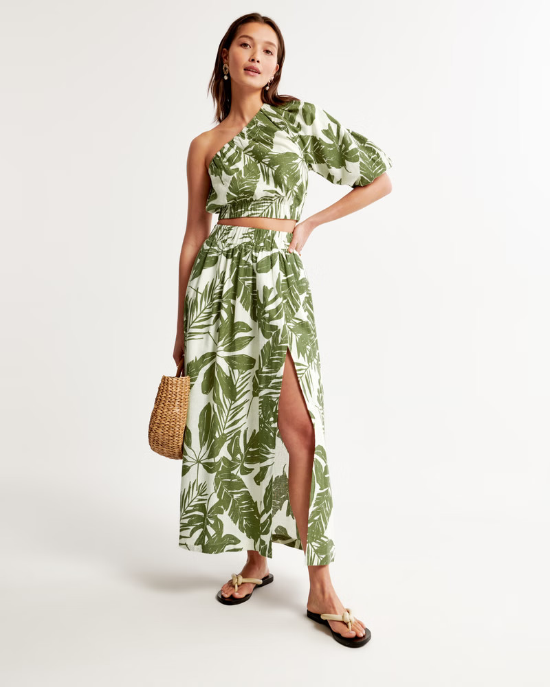 Linen-Blend High-Slit Maxi Skirt | Abercrombie & Fitch (US)