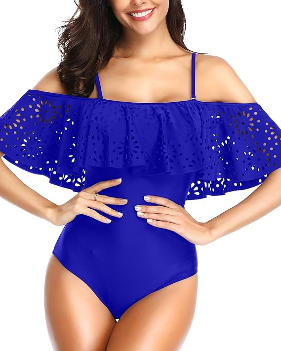 Tempt Me Women One Piece Off Shoulder Lace Swimsuits Ruffle Flounce Hollow Bathing Suits | Amazon (US)
