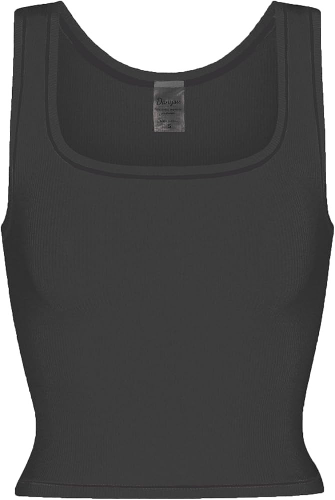 Danysu Women Rib Tank Top Padded Workout Top Square Neck Crop Tank Fitted Basic Cami Tops | Amazon (US)