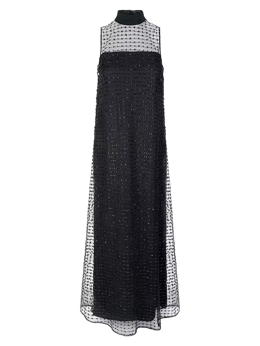 Women's Albee Embellished Mesh Maxi Dress - Stardust Onyx - Size Small | Saks Fifth Avenue