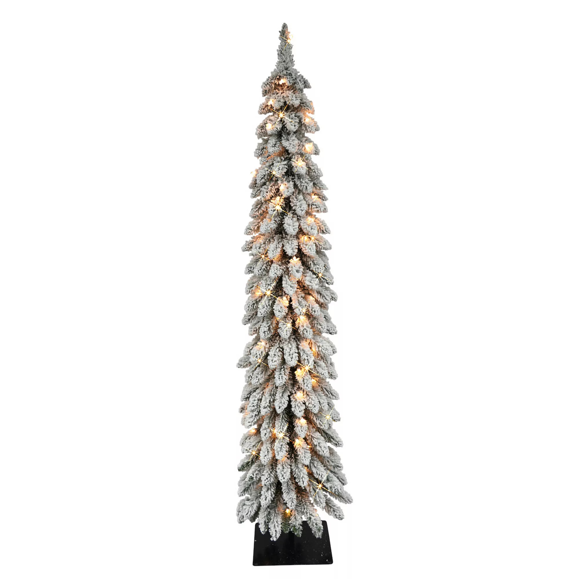 PULEO INTERNATIONAL 6' Pre-Lit Flocked Alpine Pencil Artificial Christmas Tree with 100 UL-Listed... | Kohl's