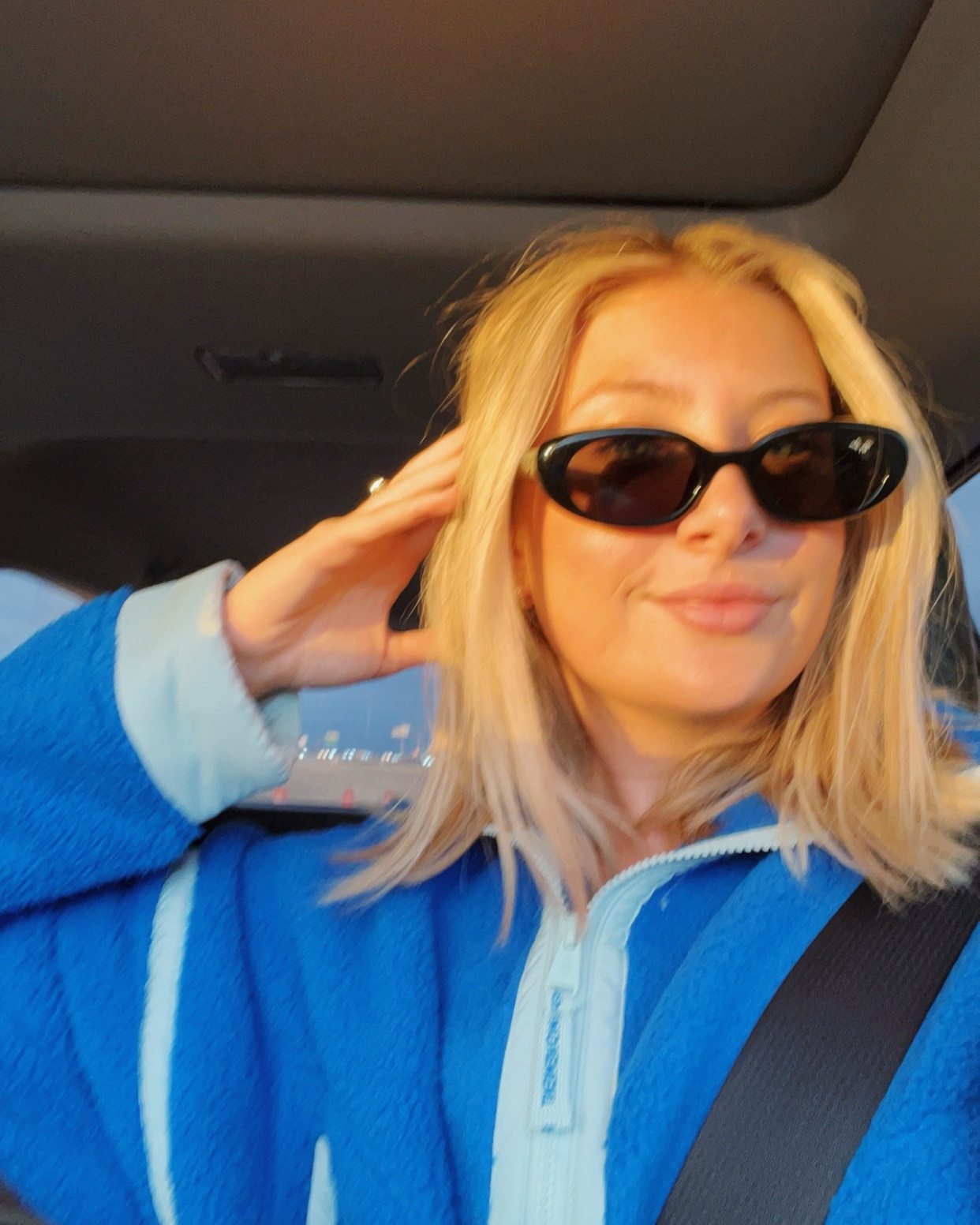 Obsessed with this blue free people jacket. It's the Mountain High 1/2 Zip Fleece! I am wearing a size small, but it does fit oversized. I'm also wearing Rayban sunglasses and they are so chic and truly elevate the look! I have the link for the Amazon dupe for the jacket as well. 

#LTKActive #LTKSeasonal #LTKStyleTip