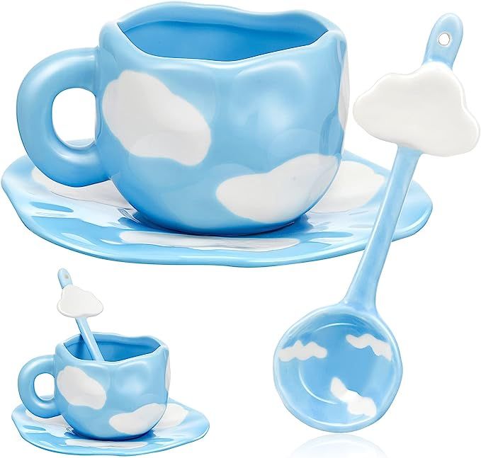 Ceramic Cloud Mug with Saucer Spoon Cute Irregular Coffee Mugs Sets 9 Oz/ 250 ml Aesthetic Cloud ... | Amazon (US)