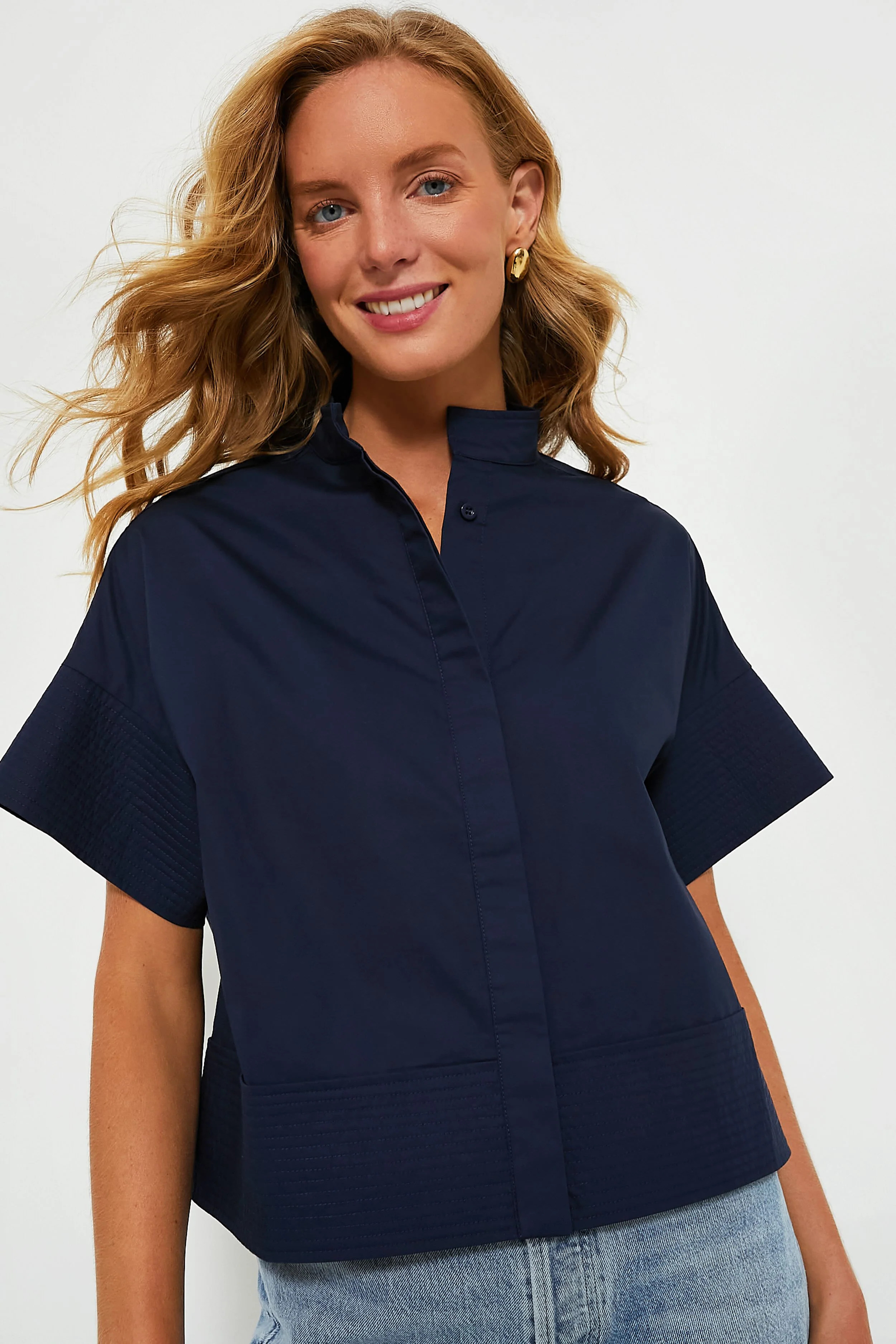 Navy Trapunto Stitch Sofia Shirt | Tuckernuck (US)