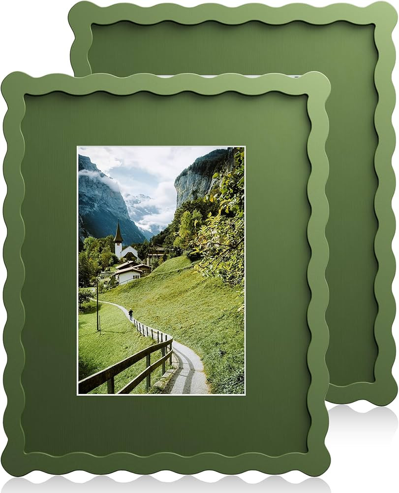8X10 Wavy Picture Frame With Mat For 5x7, Wavy Edge Wooden Picture Frame with Real Glass - Wall M... | Amazon (US)