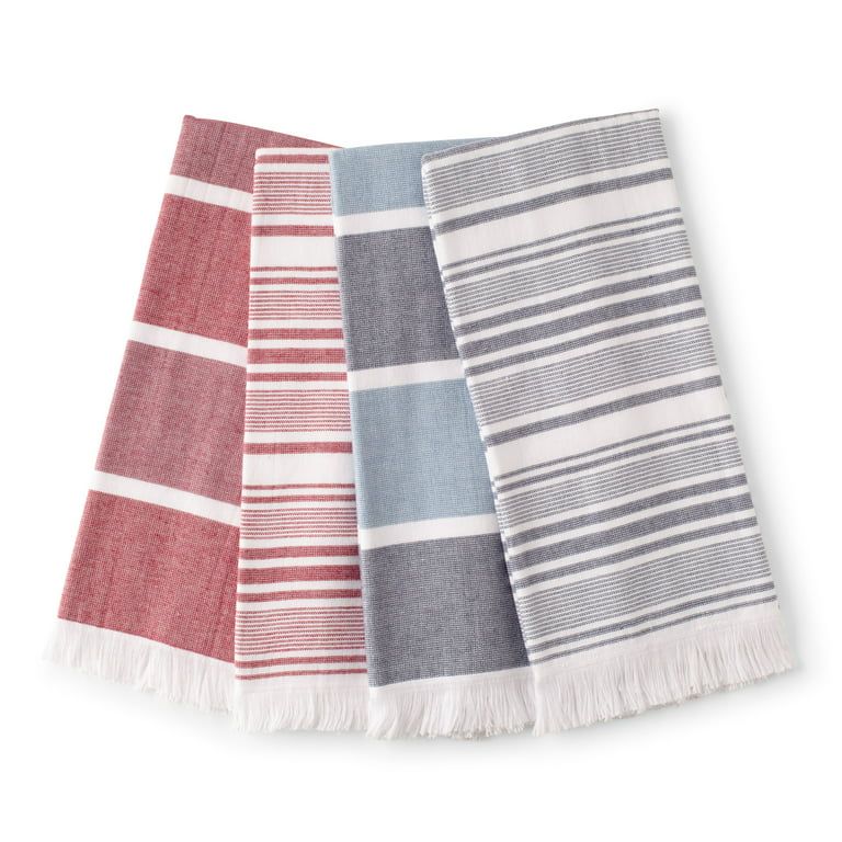 Better Homes & Gardens, 4 Pack, Fringe Kitchen Towel Set, Red and Washed Indiego | Walmart (US)
