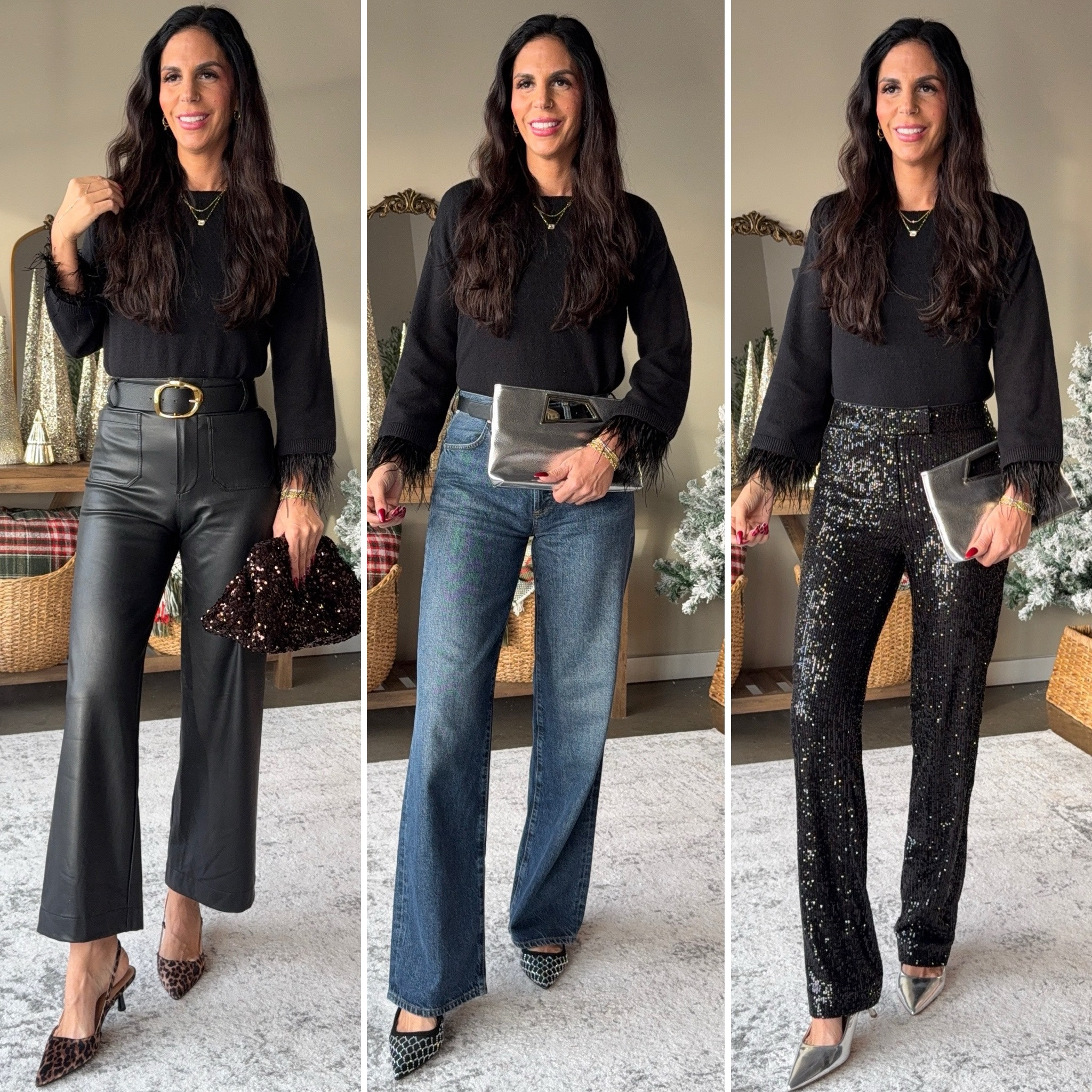 This Loft top work the feather sleeve detailing is so perfect for the holidays. 
Top- small 
Faux leather pants- size 26 long 
Jeans - 26
Sequins - size 2 

#LTKSaleAlert #LTKU #LTKCyberWeek
#LTKSaleAlert #LTKHoliday #LTKU

#LTKSaleAlert #LTKFindsUnder50