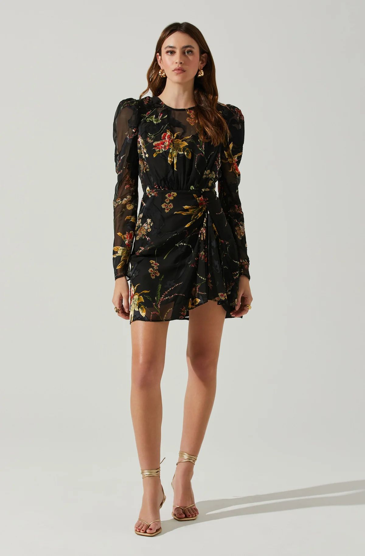 Cindy Floral Burnout Long Sleeve Mini Dress | ASTR The Label (US)