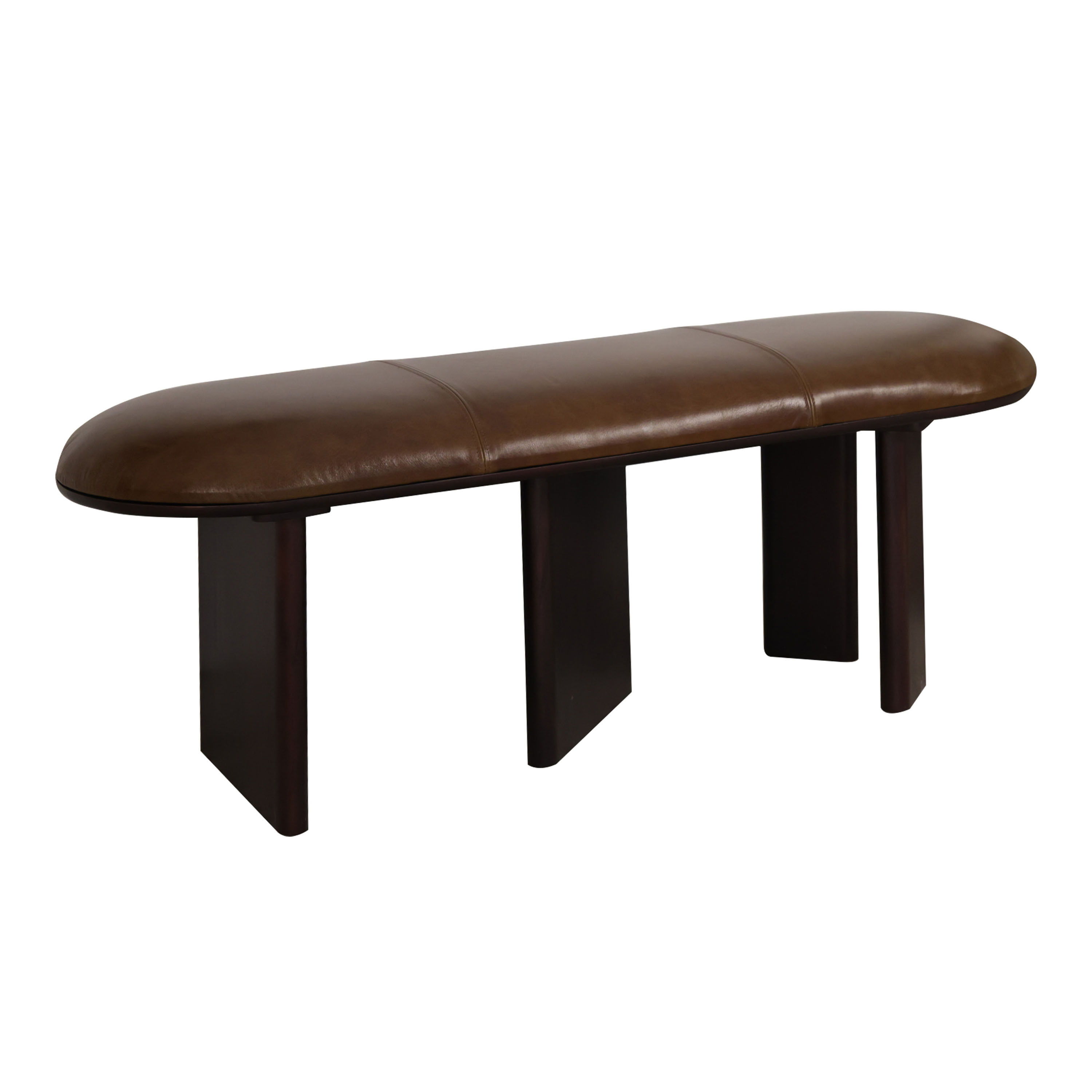 Faustina Buffalo Leather and Wood Upholstered Bench | World Market