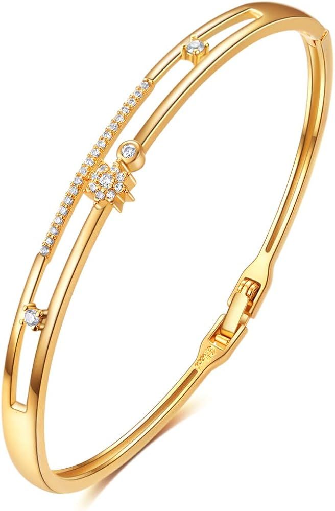 E 18K Gold Plated Bangles Bracelets for Women, Cubic Zirconia, Jewelry Gifts | Amazon (US)