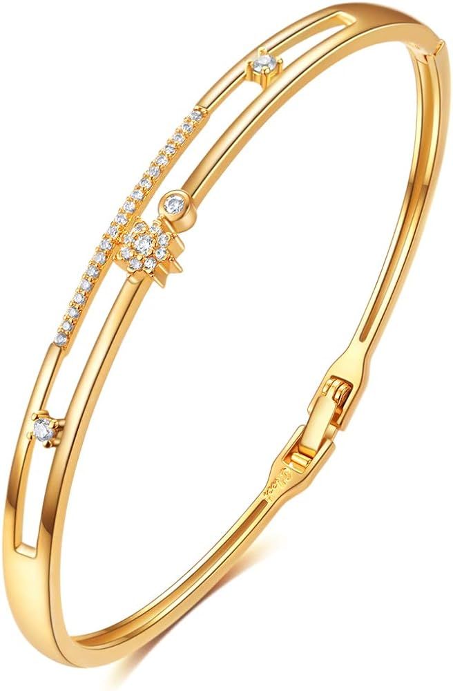 E 18K Gold Plated Bangles Bracelets for Women, Cubic Zirconia, Jewelry Gifts | Amazon (US)