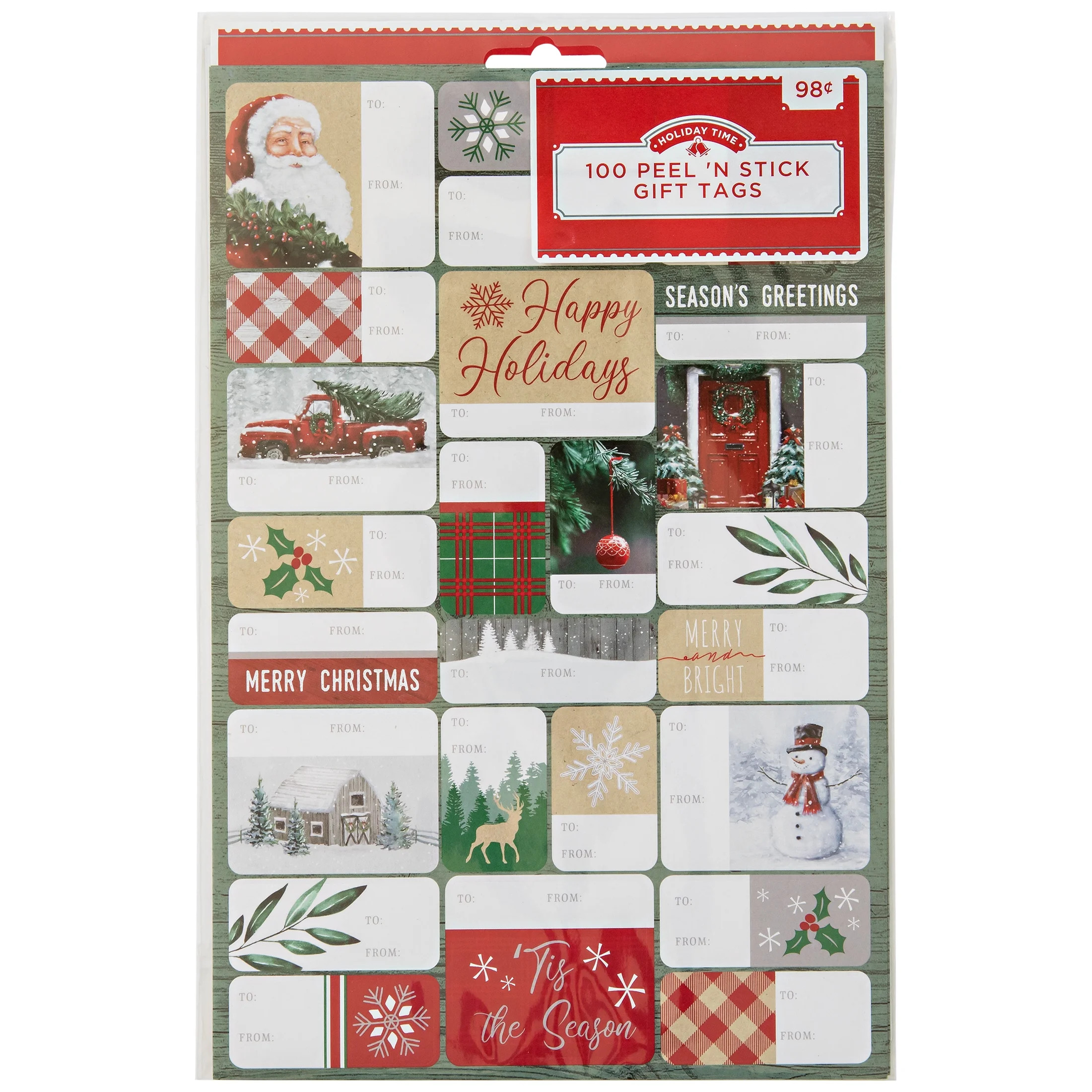 Holiday Time Peel n' Stick Relaxed Traditional Gift Tags, 100 Count | Walmart (US)