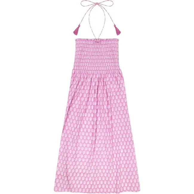Women's Oceane Ikat Smocked Tie Strapless Print Beach Dress, Pink | Maisonette