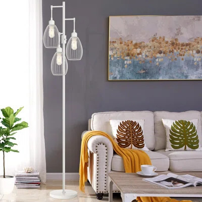 Dimmable Floor Lamp, 3 X 800LM LED Edison Bulbs Included, Farmhouse Industrial Floor Lamp Standing Lamp With Elegant Teardrop Cage Head Tall Lamp For | Wayfair North America