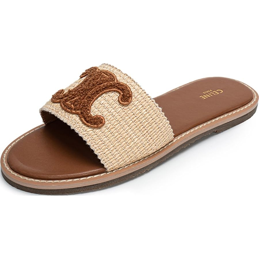 Women's Raffia Flat Sandals Summer Open Toe Sandals Casual Slip On Shoes | Amazon (US)